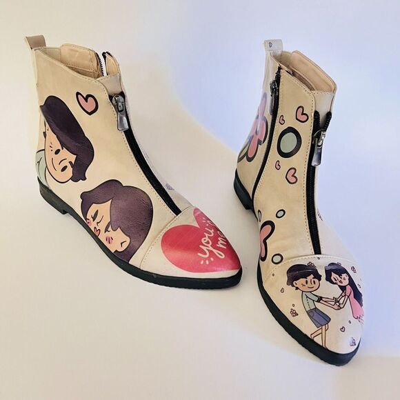 GOBY Women's Size 8.5 EU 39 Sweet Couple Ankle Boots Floral Tan Side Zip $145 - Picture 3 of 16